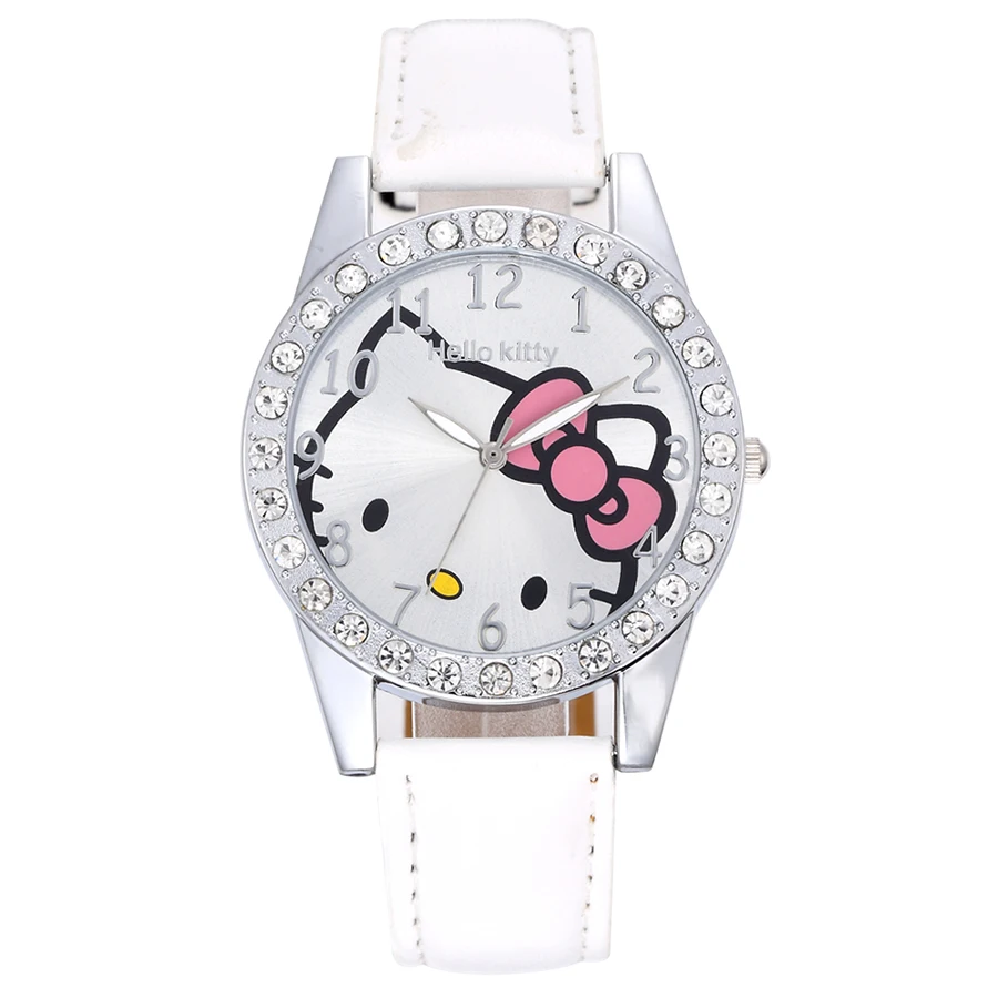 hello kitty девушка часы кожаный ремешок аналог кварцевые часы, модный платье часы relogio feminino