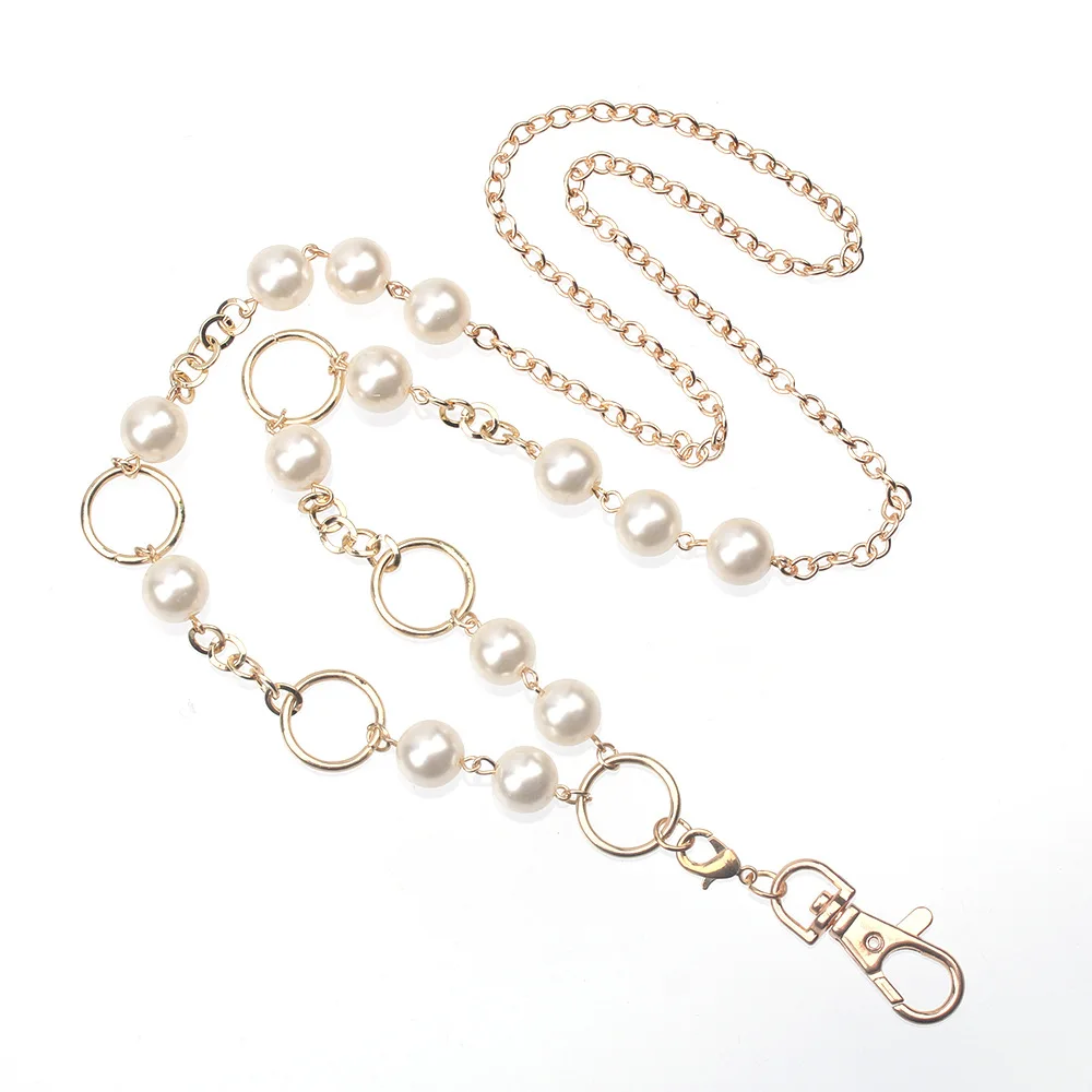 

Badge Lanyard with ID Holder for Women, Fashion Pearl Lanyard Stainless Steel Chain Necklace with Card Holder Clip