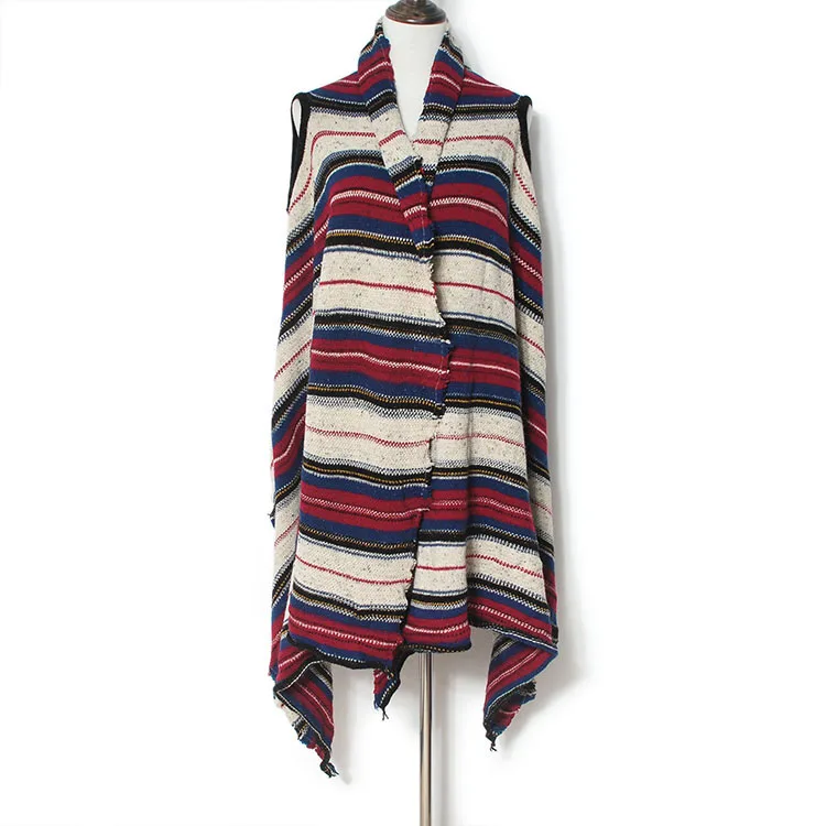

YUNINYOYO 2Ways National style colorful stripe irregular osleeveless women spring/autumn shawl accessories~can be used as scarf