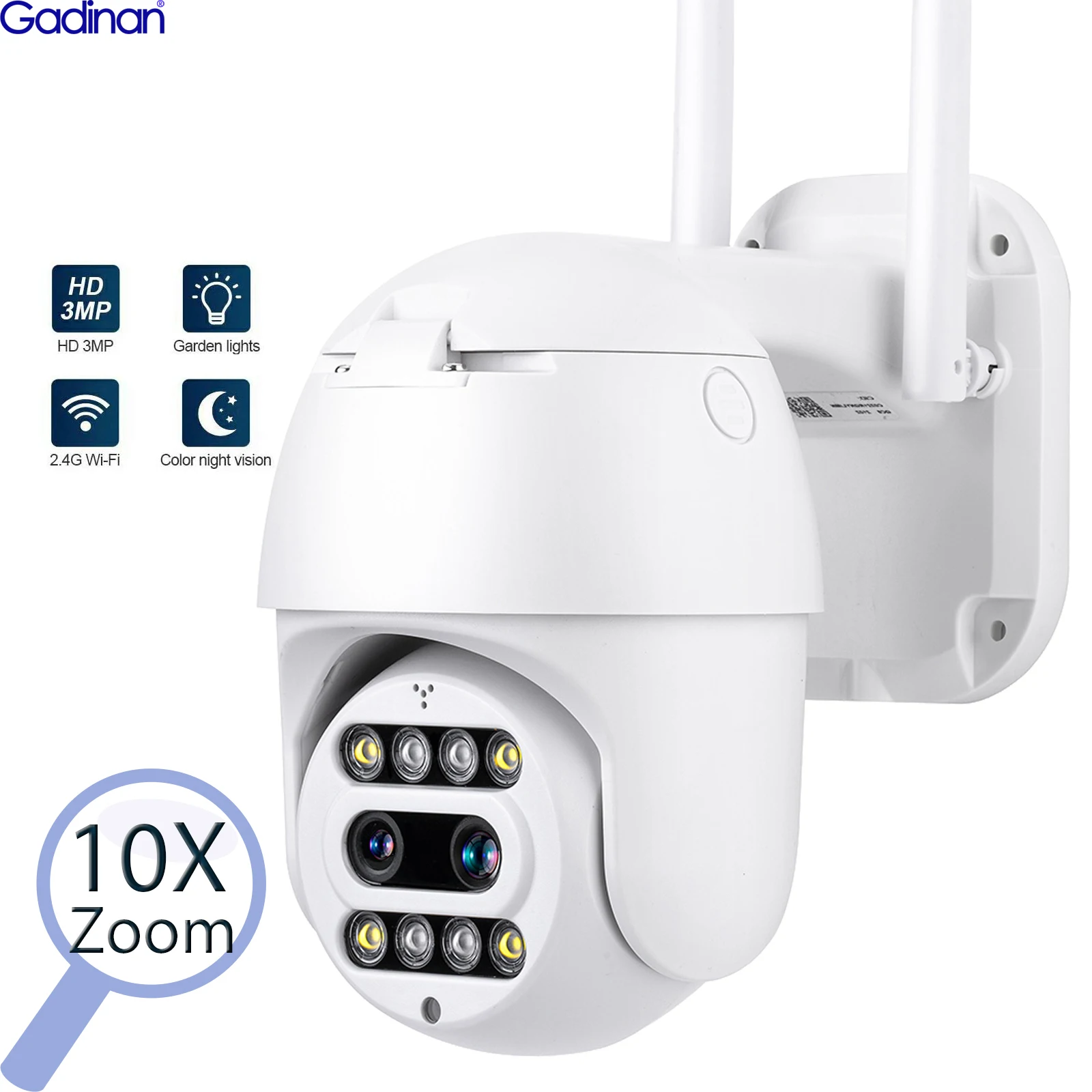 Gadinan-cámara IP PTZ de 3MP para exteriores, dispositivo de seguridad CCTV con Zoom Digital de 10X, detección de personas IA, seguimiento automático, P2P, inalámbrica, Carecam