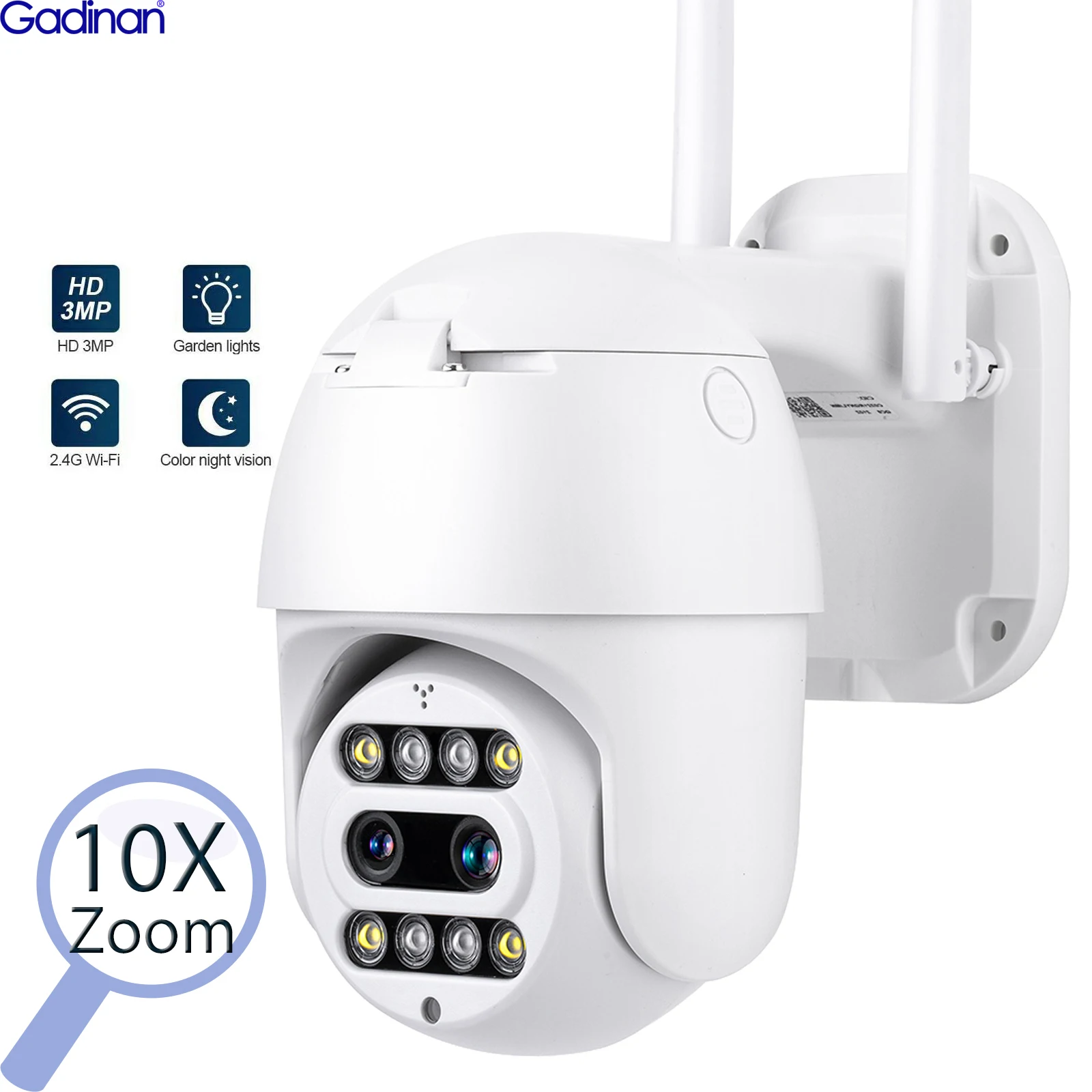 Gadinan 3MP PTZ IP Wi Fi Камера открытый 10X цифровой зум CCTV AI человека обнаружения