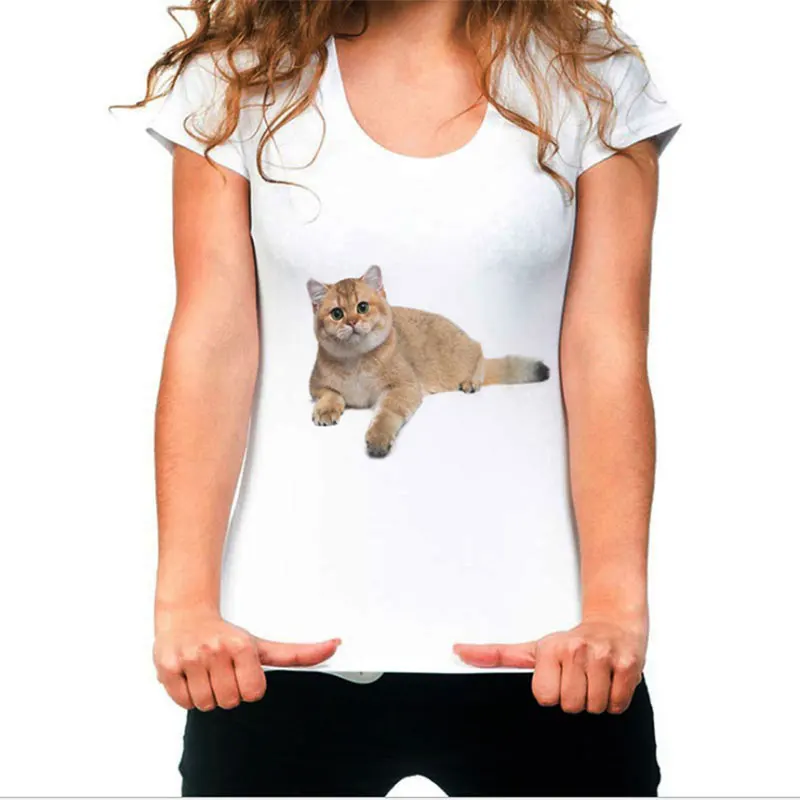 

Летняя женская футболка с милым котом, женская футболка с принтом, модная футболка с круглым вырезом, женская одежда, футболка с коротким рукавом
