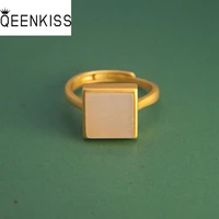 qeenkiss rg5101 fine jewelry wholesale fashion woman girl bride birthday wedding gift retro square jade 24kt gold resizable ring