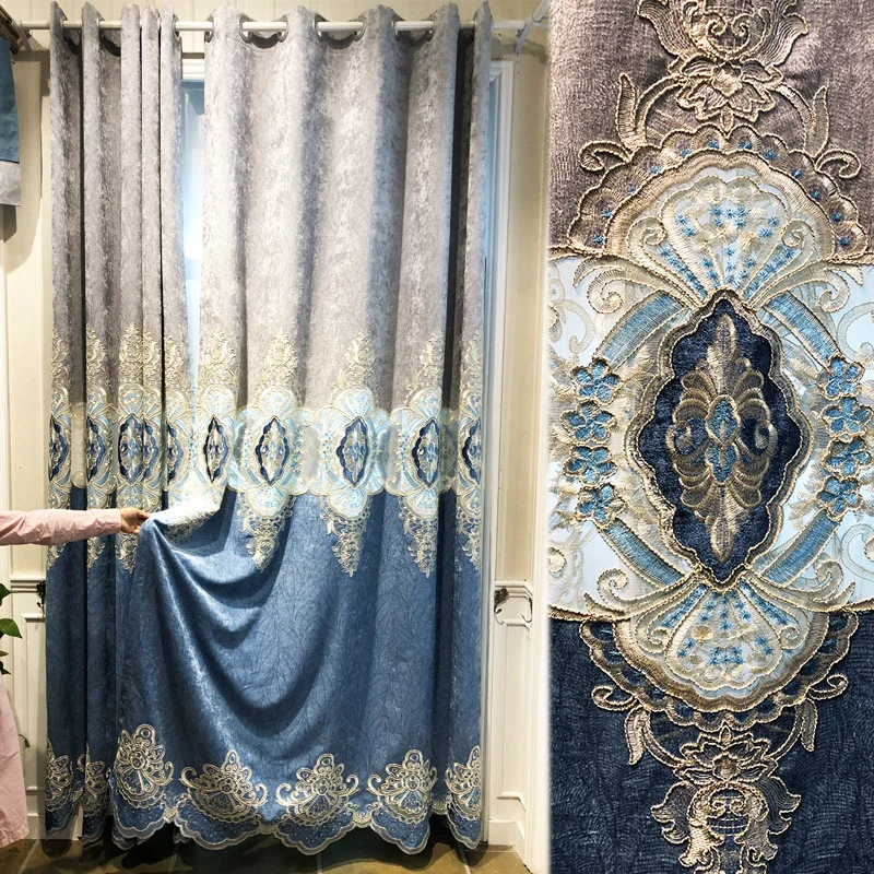

Luxury European Polyester high quality embroidery Blackout curtains for living room with Voile Curtain for bedroom