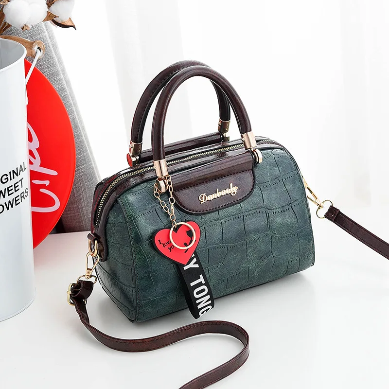 

Luxury PU Leather Women Handbags with heart pendant ornaments Ladies Shoulder Bags Fashion Female Boston Crossbody Bags