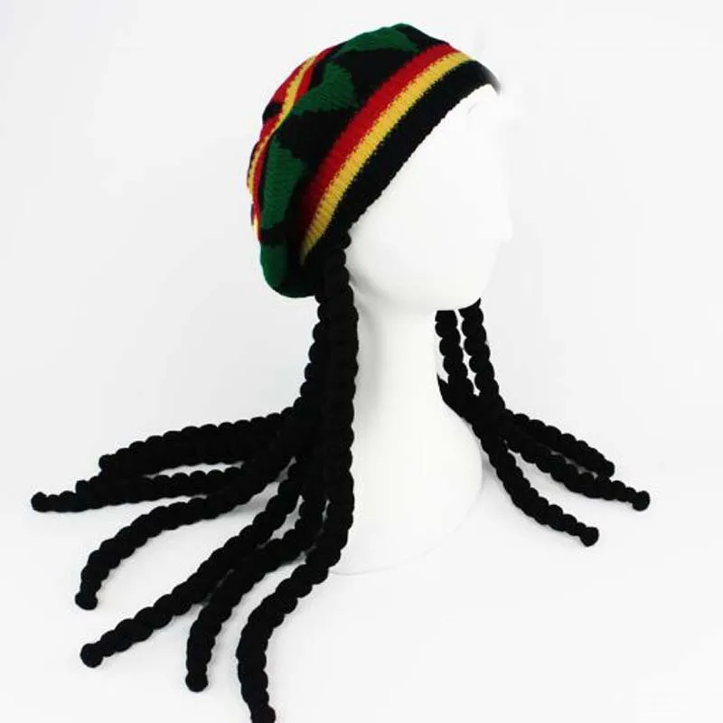 Hip Hop Cap Fancy Dress Party Costume Hippie beret Dreadlocks Wig rasta hat Bob Marley Caribbean Fancy Dress Hat