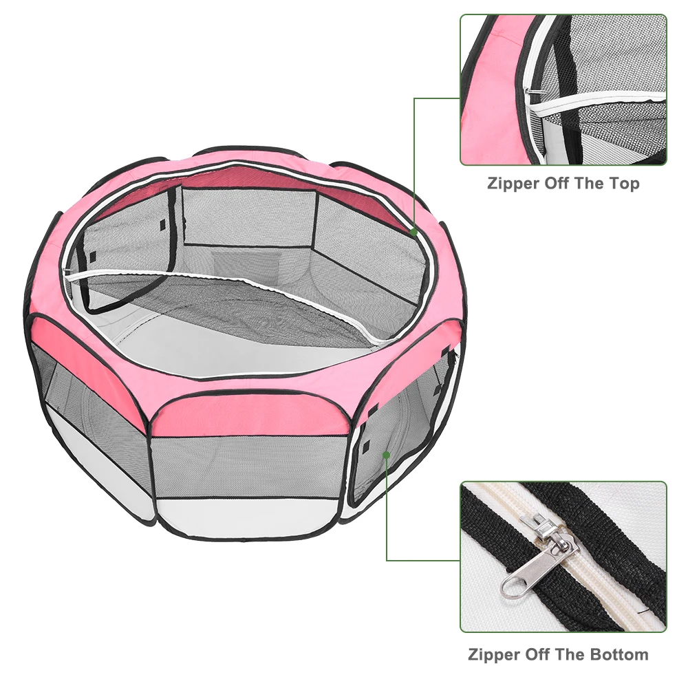 

45" Portable Foldable 600D Oxford Cloth & Mesh Pet Playpen Fence with Eight Panels Pink