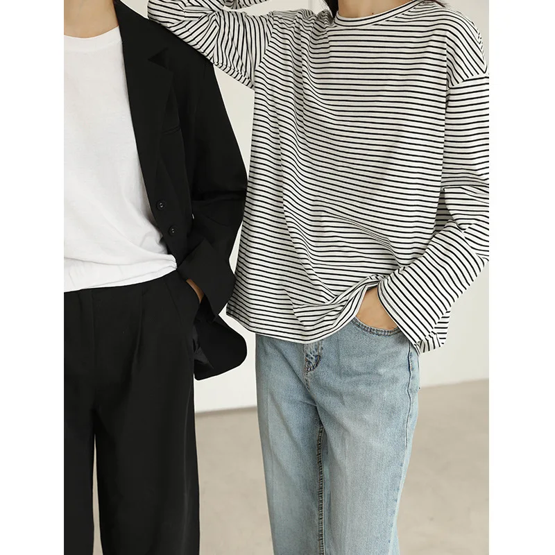 Женские хлопковые топы в полоску с круглым вырезом и длинным рукавом | Женская