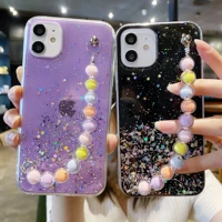 starry glitter soft case for iphone 11 12 pro 13 mini max x xs max xr 6 6s 7 8plus se2020 cute gradient starry colorful bracelet