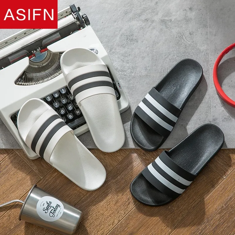 

ASIFN Classic Stripes Women Men Slippers Summer House Slides Soft Bottoms Couples Floor Non-slip Fashion Female Slippers Male