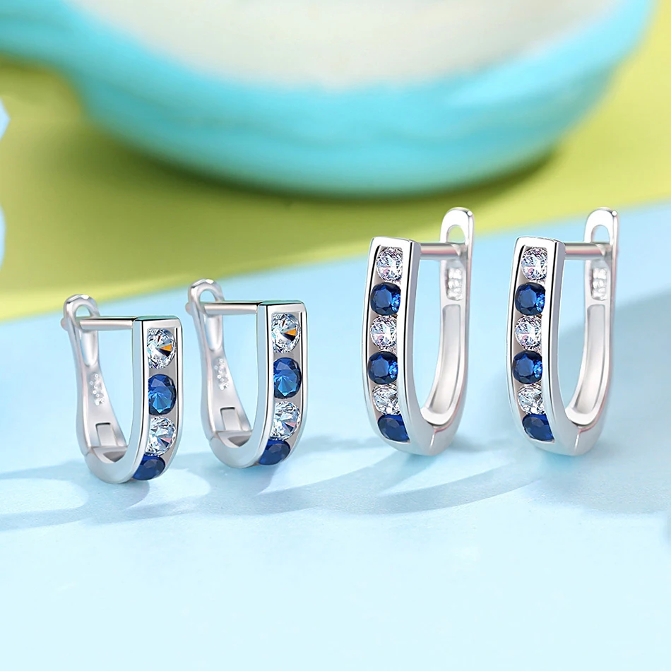 Серьги-кольца ELESHE из стерлингового серебра 2019 пробы с голубыми круглыми камнями