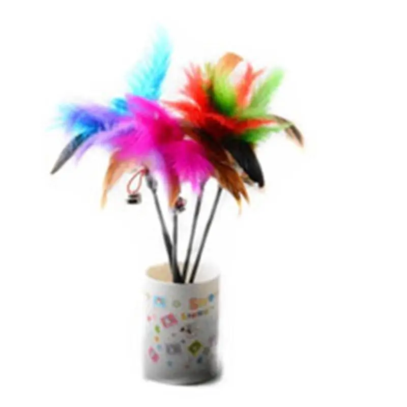 

Funny Colorful Feather Training Exercise Tease Catcher Bell Stick Cat Toys