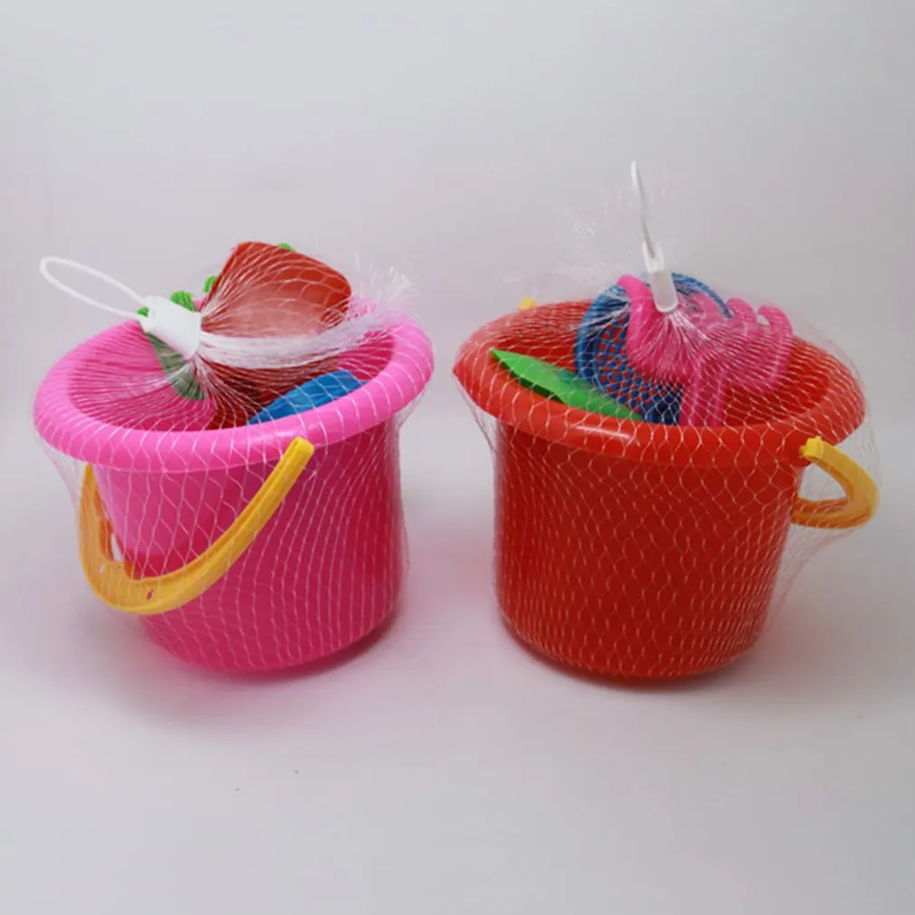

hot! 4pcs Novelty Mini Beach Toys Set Sand Pails Bucket with Shovel Rake Summer Pool Beach Sand Play Toys Gift for Children Kids