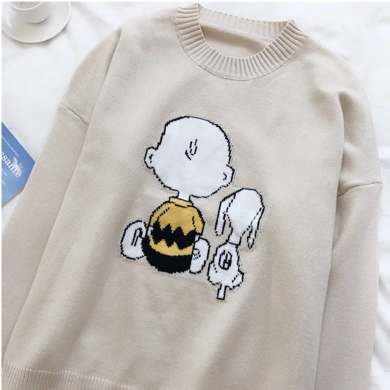 

Women Sweater New Cute Cartoon Pattern 2020 Long sleeve Pullover Sweater Women Clothes Tops Pullover Loose knitted Sweater