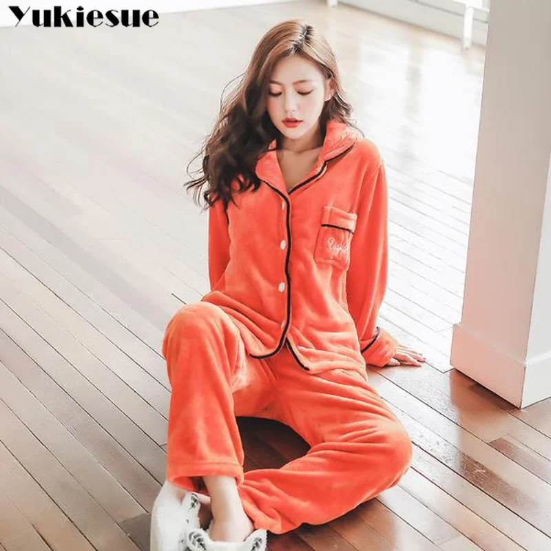 Фланелевые пижамы толстые теплые зимние женские пижамные комплекты из двух