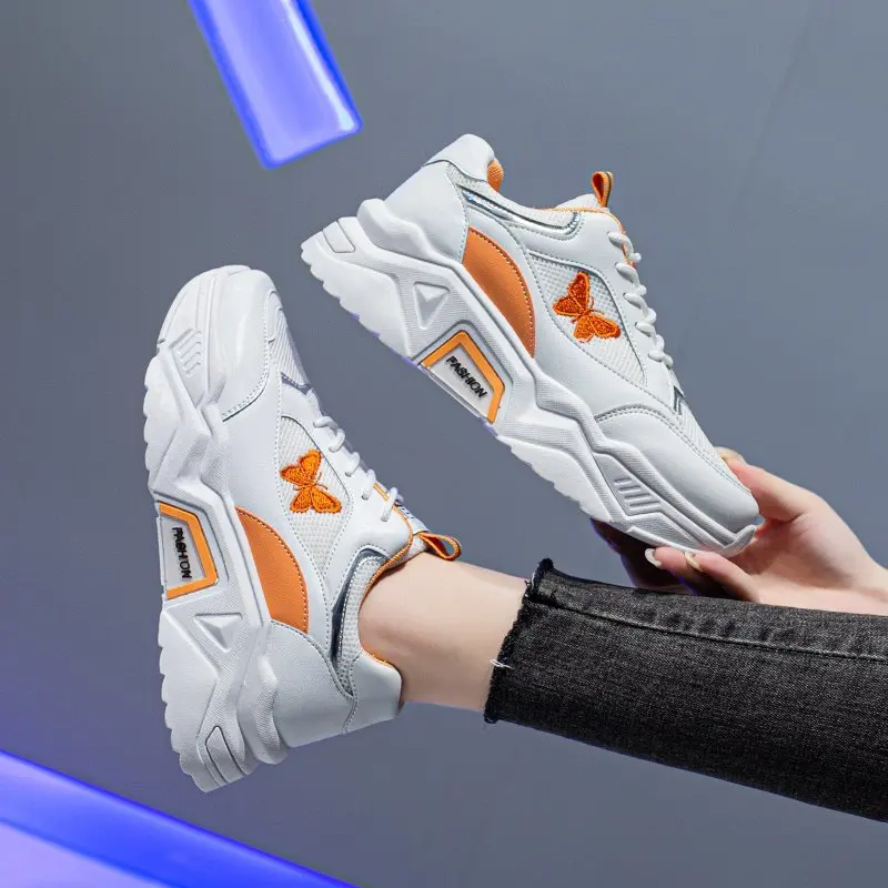 

Кроссовки женские на плоской подошве, Вулканизированная подошва, дышащие, Повседневная модная обувь, массивные, белые, весна-осень