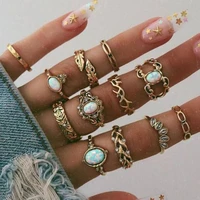boho vintage women rings sets gold crystal six star flower snake rings set for women fashion charm water drop rings jewelry gift