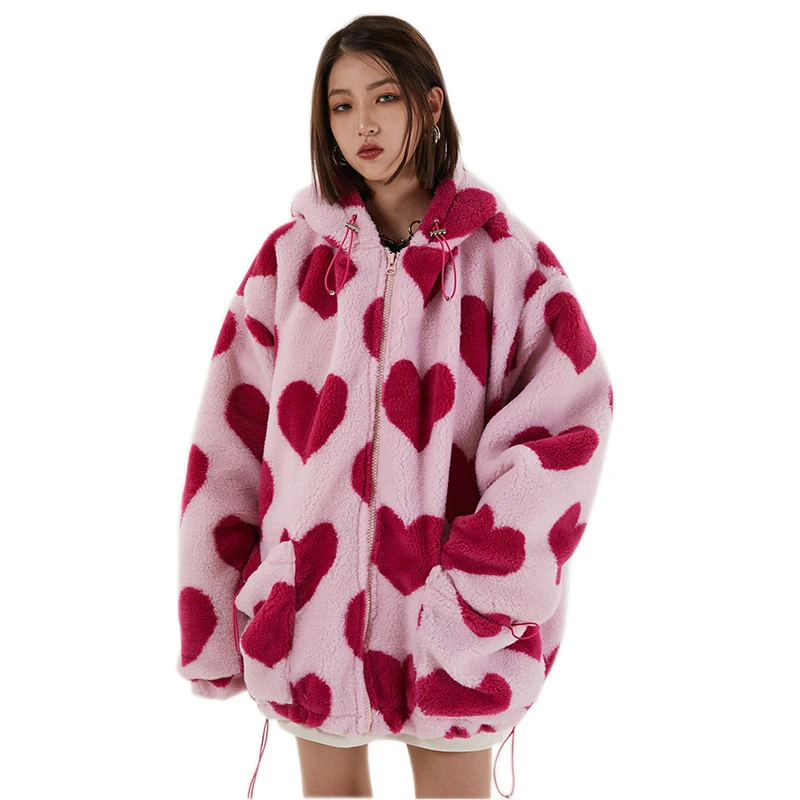 

Women Jacket Street Style 2020 Fashion Keep Warm Winter New Thick Cotton Trend Love Retro Lamb Wool Loose Feminina LD1562