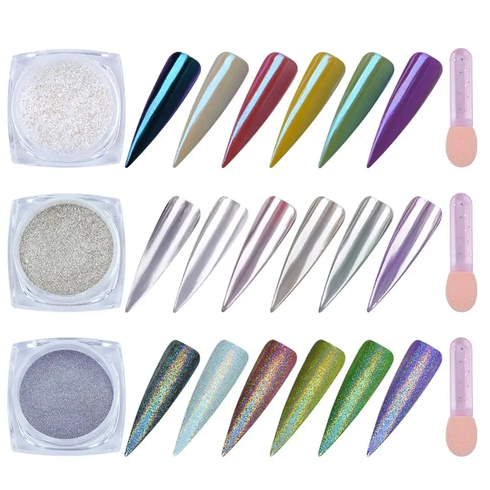 Блестящий Порошок для ногтей с 3 бутылками порошок украшения неоновый