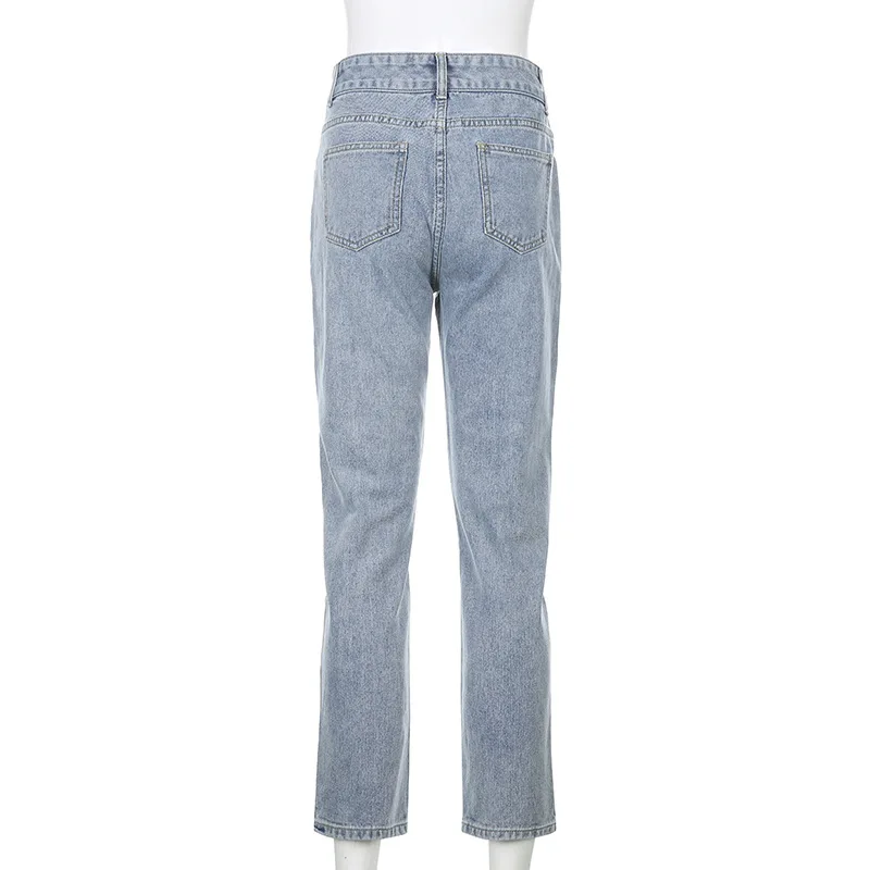 

Helisopus Cherry Embroidery Fashion Vintage Jeans 2021 New Women High Waist Straight Pants Streetpants Harajuku Denim Trousers