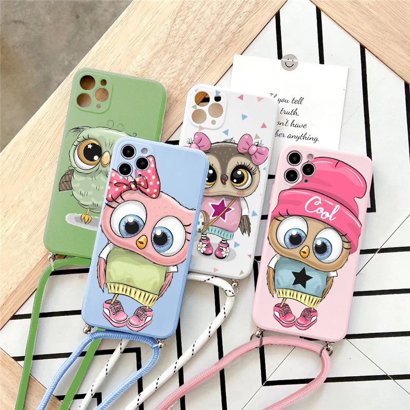 Lanyard For Samsung Galaxy A52 A51 A50 A30S A50s A70 A71 A72 A41 A40 A32 A31 A30 A22 A21s A20e A12 Cute Owl Strap Necklace Cases