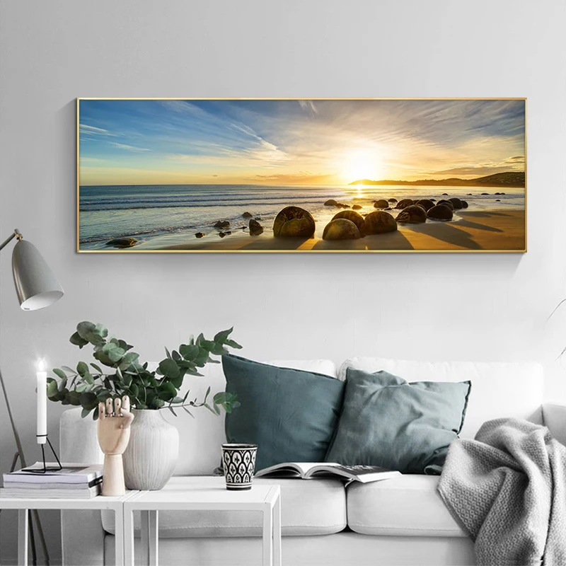 

Nature Rock Beach Sunset Blue Sky and White Clouds Landscape Posters and Prints Canvas Paintings Living Room Bedroom Decoration