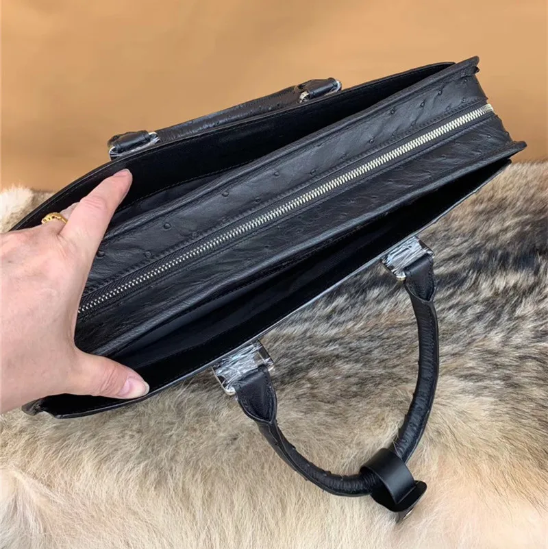 Модный дизайнерский настоящий деловой портфель из страусиной кожи мужской