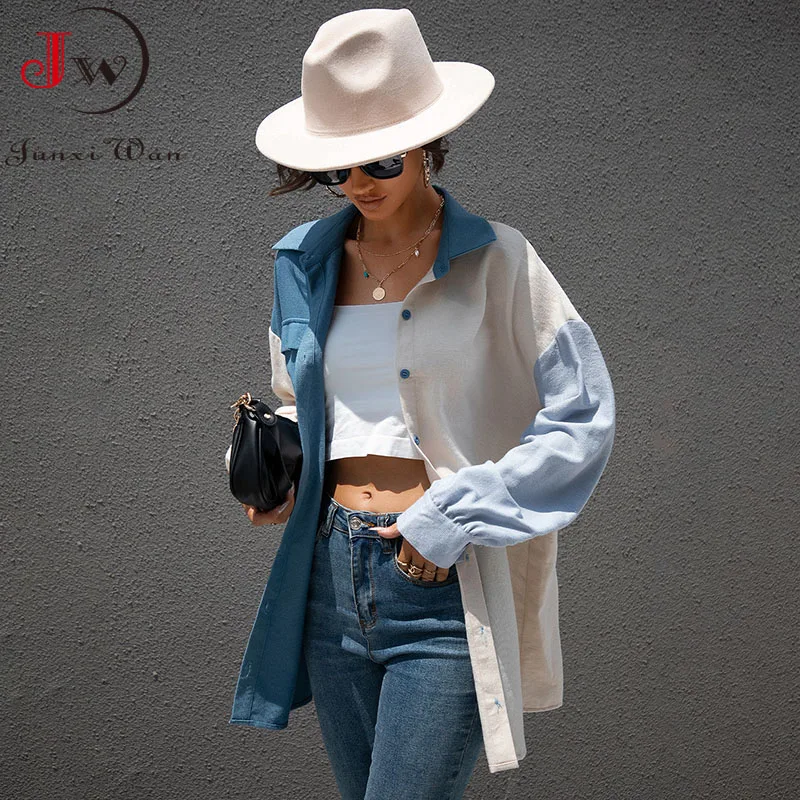

Women's Blouse Fashion Spring Autumn Loose Oversized Shirt Long Sleeve Turn-down Collar Solid Casual Office Ladies Tops