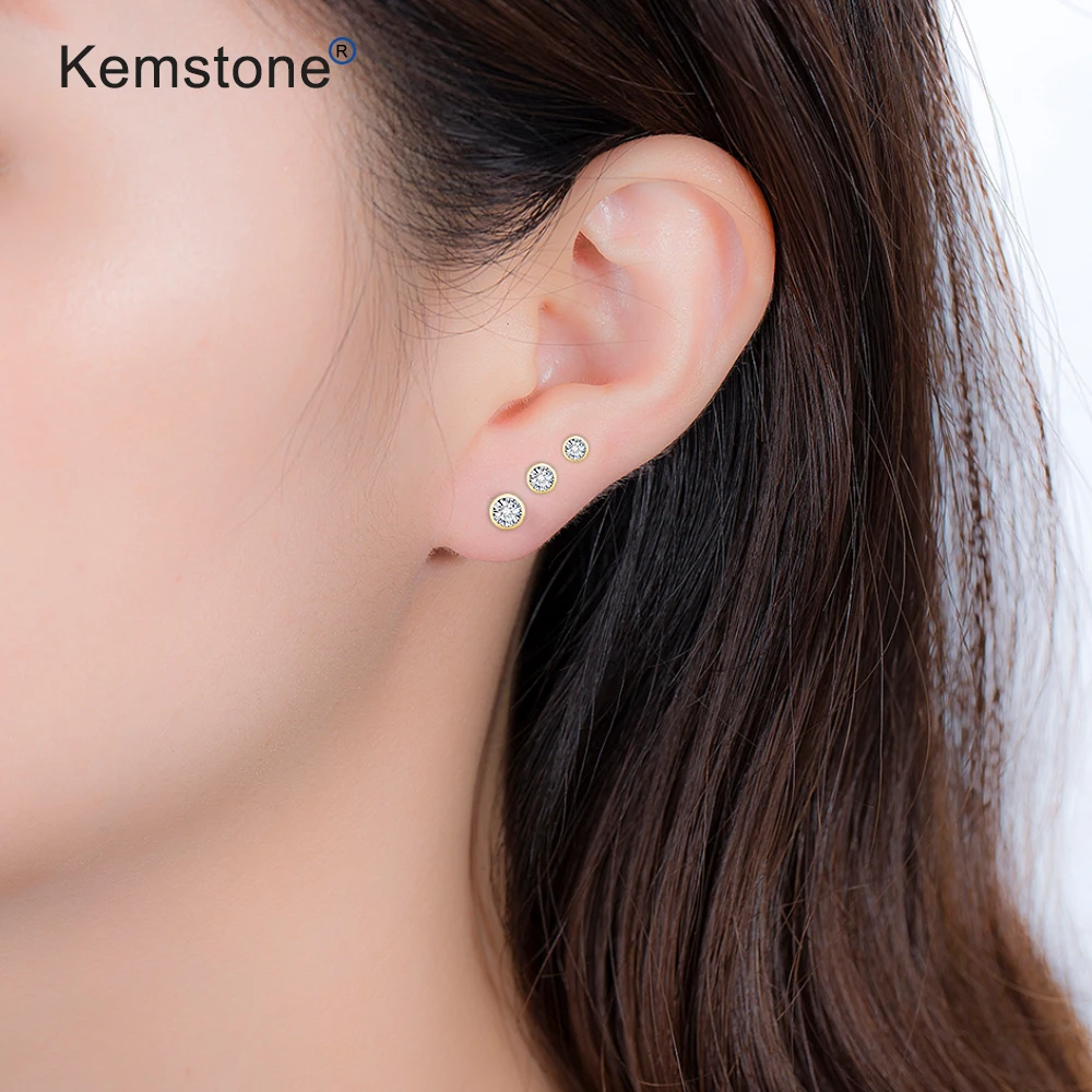 Kemstone модные 925 пробы серебряные белые круглые серьги с цирконием кубической огранки ювелирные изделия подарок для женщин - Окраска металла: S925-Silver-3MM