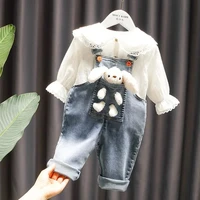 girls bib suit jeans shirt 2 piece suit girl baby trousers cute girl shirt 2022 new spring and autumn clothes