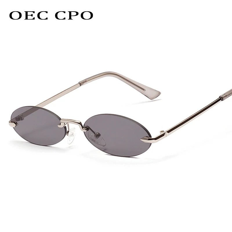 OEC CPO Frameless Retro Small Oval Sunglasses Women 2019 Designer Unisex Metal Glasses Clear Pink Lens Brand Eyewear O219 | Аксессуары