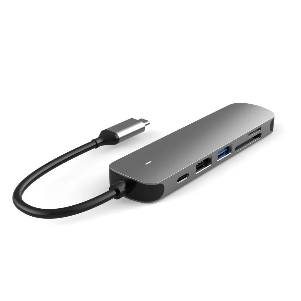 

USB C Hub Adapter 6-in-1 Aluminum Alloy Type C Adapter USB C To HDMI-Compatible TF Card Reader USB 3.0 Ports Usb Hub