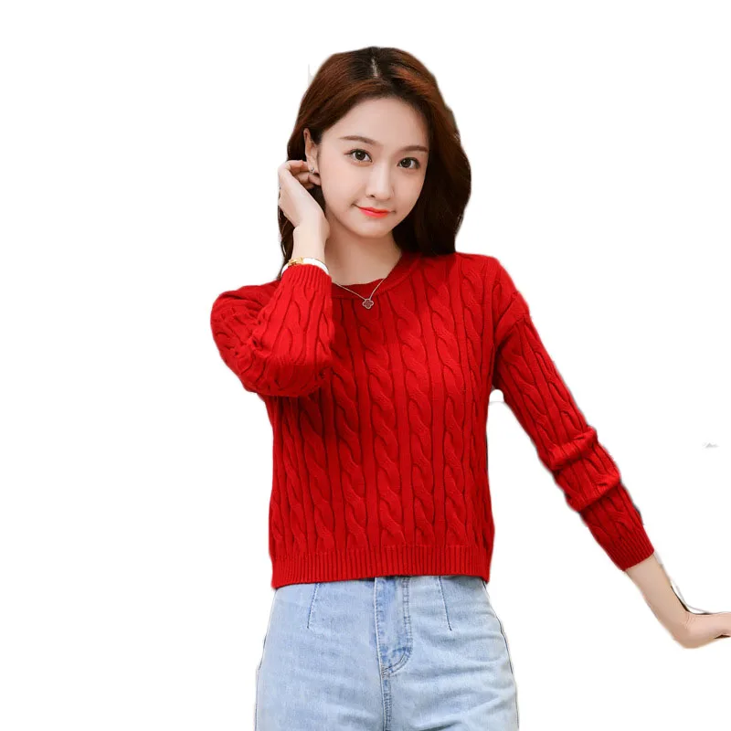 

Sweater Women 2021 New Spring And Autumn Korean Version Of The Short Loose Round Neck Twist Knit Bottoming Top M234