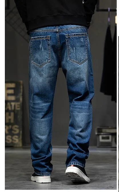 Джинсы мужские стрейчевые прямые брюки из денима с завышенной талией большие