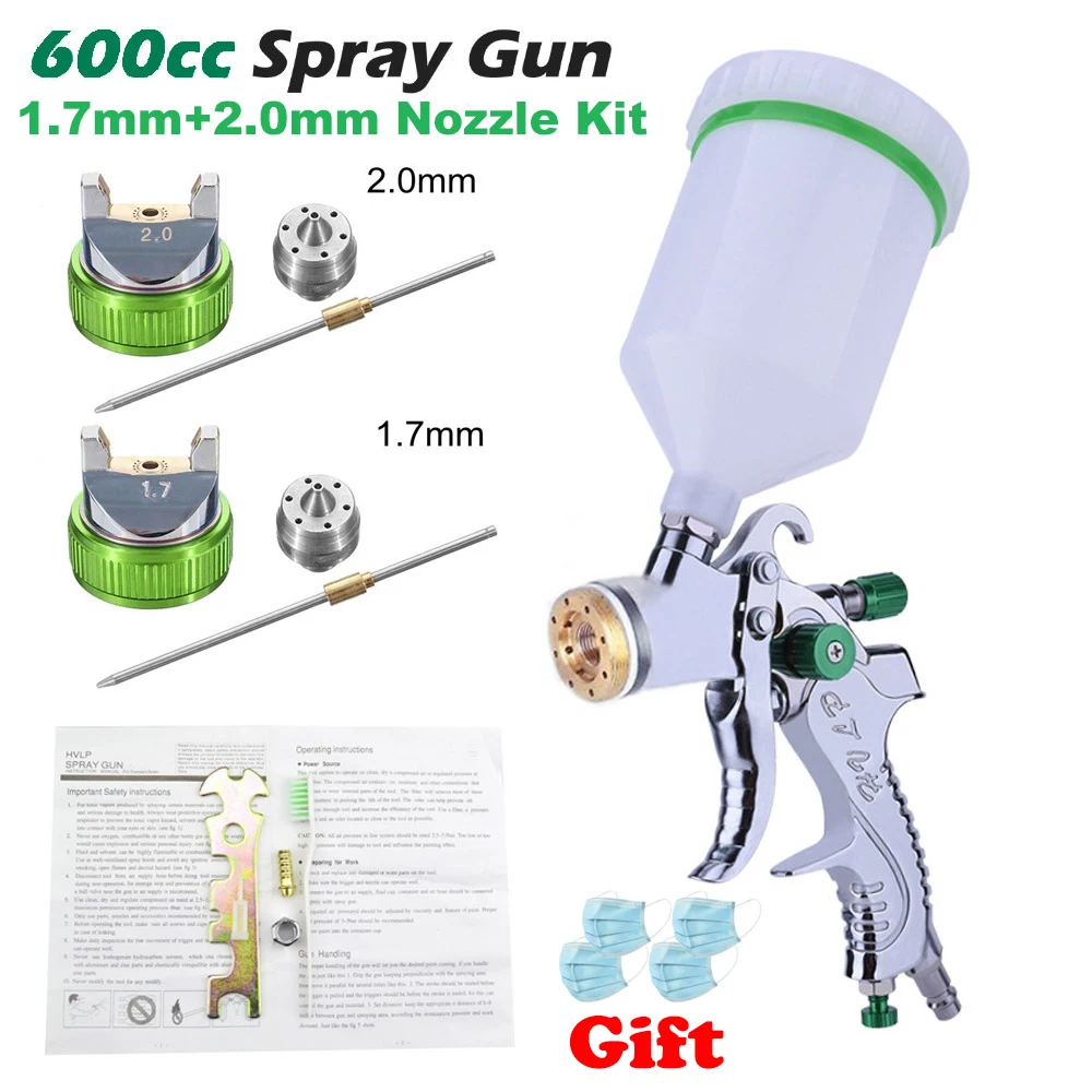 1.7mm 2.0mm Gun Kit G2008 Профессиональный HVLP 600ML 1,4/1,7/2,0 мм сопло гравитационный Пневматический воздушный Краски стерилизации пистолет-распылитель для авто ремонт инструмента Краски ing комплект - Цвет: 1.7mm 2.0mm Gun Kit