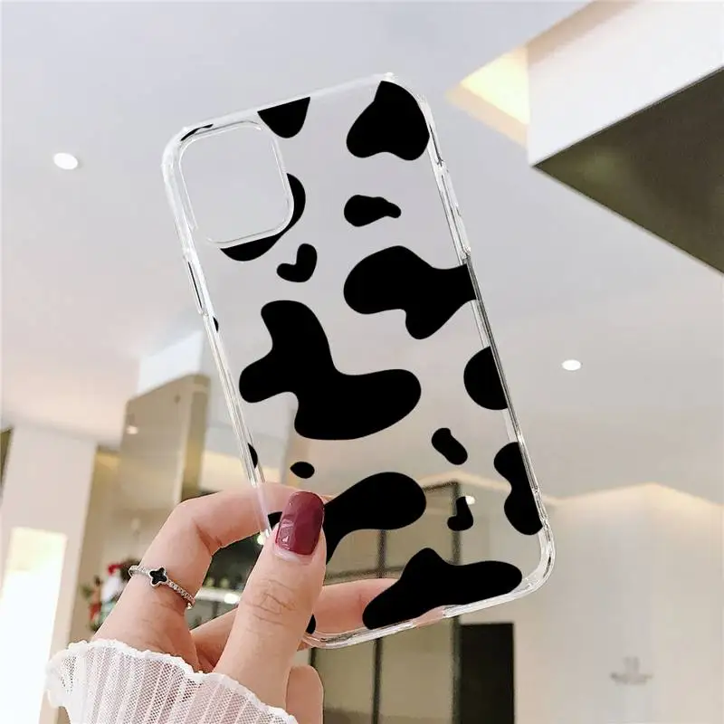

cow Black and white Phone Case Transparent soft For iphone 5 5s 5c se 6 6s 7 8 11 12 plus mini x xs xr pro max