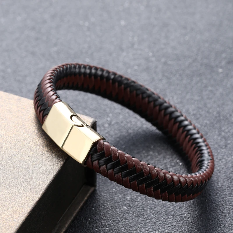 Gold Brown 1 Панк Для мужчин ювелирные изделия черный/коричневый/красный плетеный кожаный браслет на магнитной застежке Модные браслеты Restoring ancient ways пара - Окраска металла: Gold Brown 1