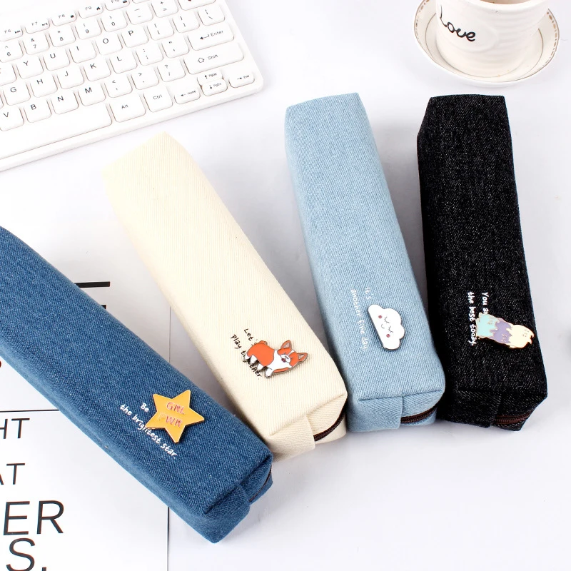 

Cute Kawaii Canvas Pencil Case High Capacity Pen Bags Cute Letter Pencil Bags For Girls Gift School Supplies Korean Stationery