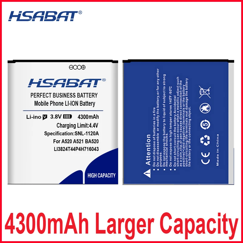 Аккумулятор HSABAT 0 цикл 4300 мАч для Li3824T44P4h716043 ZTE Blade A520 A521 BA520 идеальная замена