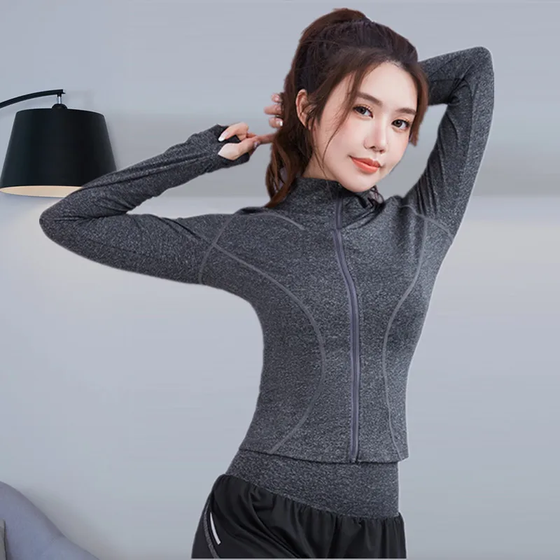 

New Women Sports Shirt Gym Yoga Crop Top Running Jackets Zipper Slim Stand Collar Fitness Workout Jogging Sportswear Sweatshirts