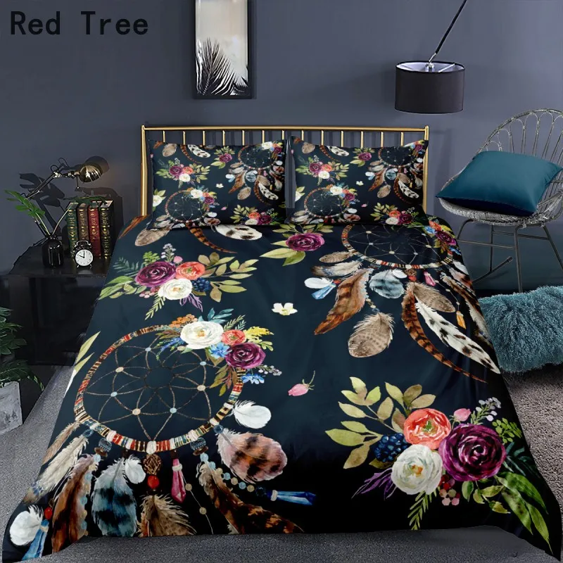 

Роскошное черное постельное белье с принтом «Ловец снов», 1 пододеяльник 1/2, наволочка для женщин и девушек, семейное постельное белье на зак...