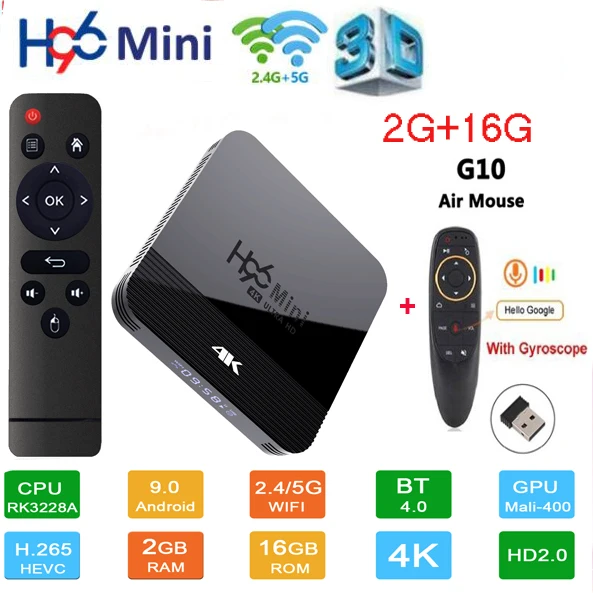 2G 16G G10 H96 мини H8 Android 9,0 ТВ приставка 2 Гб 16 Гб Rockchip RK3328A 1080p 4K медиаплеер двойной Wifi Google Play Store Netflix Youtube 1G8G - Цвет: 2G 16G G10