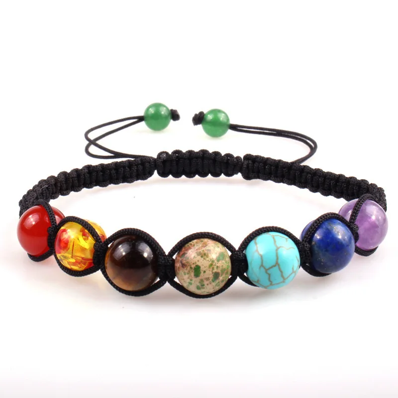 Amazon Горячая Chakras каменный браслет Радуга Красочные Йога энергии браслет с камнями Браслеты для женщин и мужчин