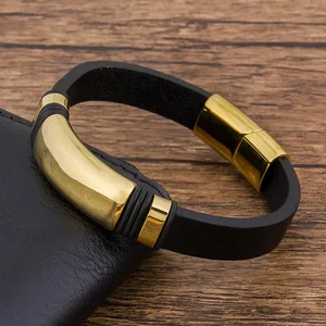 Шарм плетеная веревка золото Магнитная черная кожа имя индивидуальный браслет мужчины оптовая продажа браслетов и украшений аксессуары