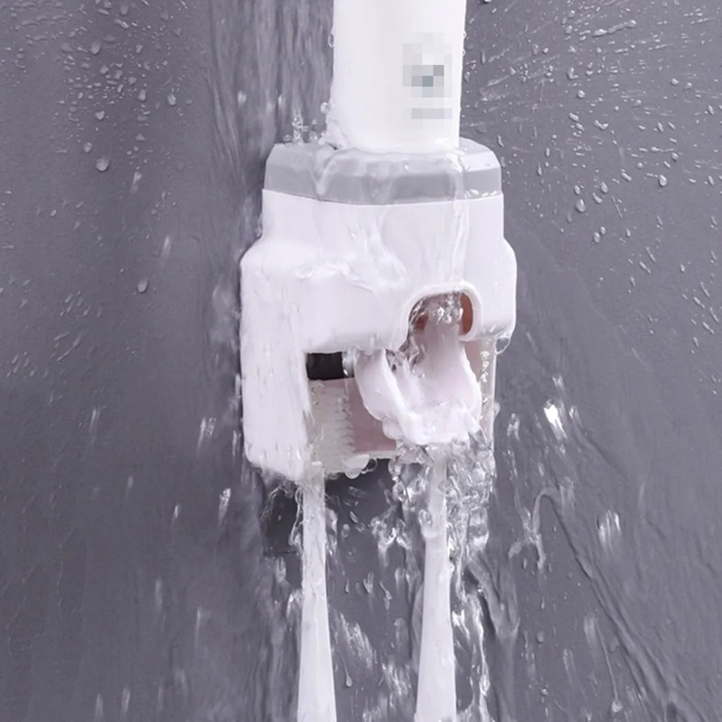 

Automatic Toothpaste Dispenser With Tooth Brush Holder Wall-Mounted Toothpaste Squeezer Bathroom Accessories
