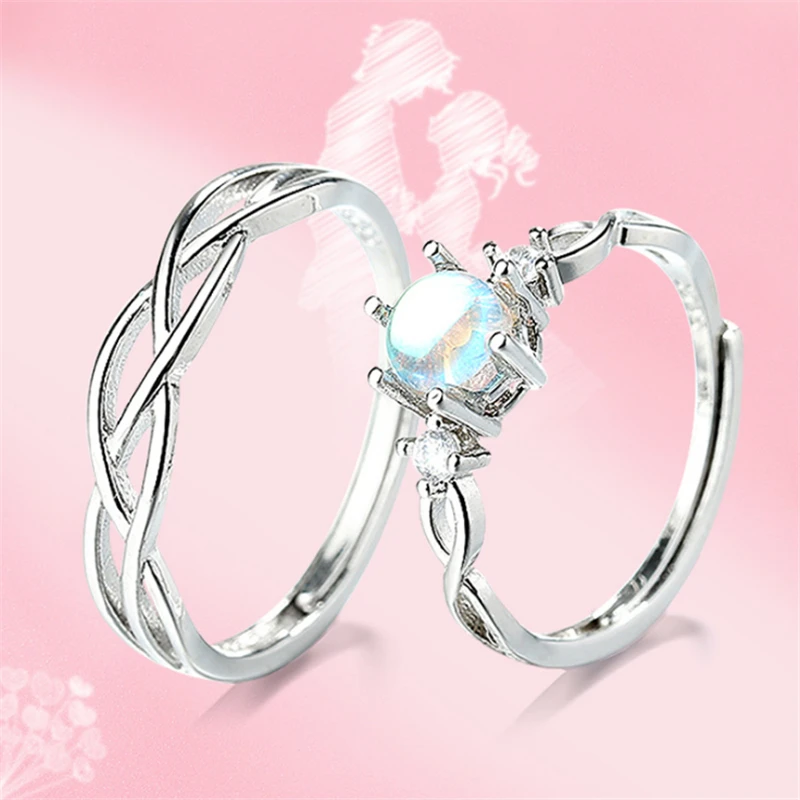 Пара корейских модных парных колец с лунным камнем подходящие ко дню рождения