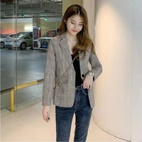 spring autumn chic plaid blazer student casual office blazer korean fashion simple all match jacket temperament coats thin suit