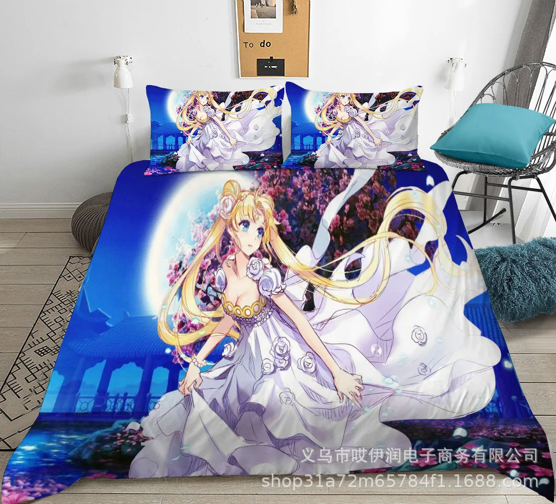 

Sail moon Bedding Sets Size Cartoon Quilt Bed Cover Duvet Cover Pillow Case 2-3 Pieces Sets Adult Children