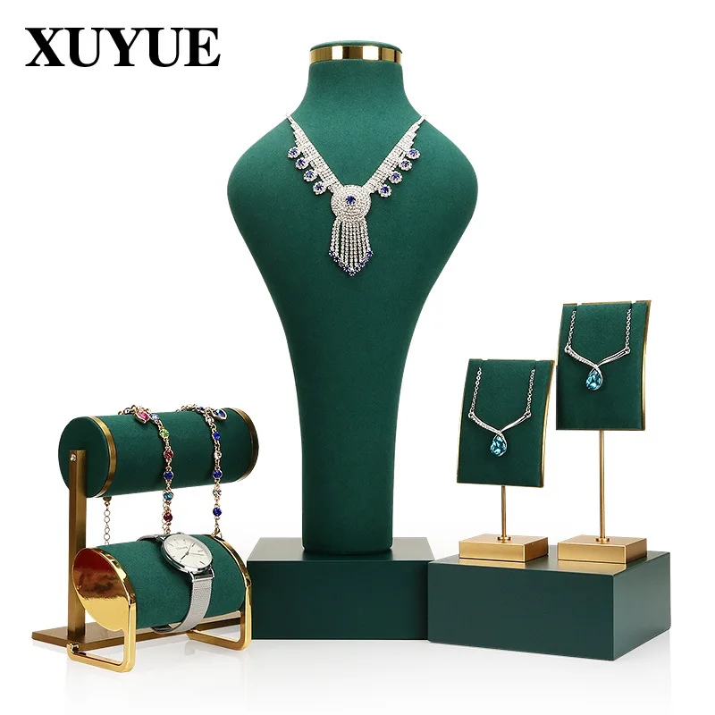Necklace mannequin head display stand factory direct metal ring microfiber high-end neck counter jewelry stand