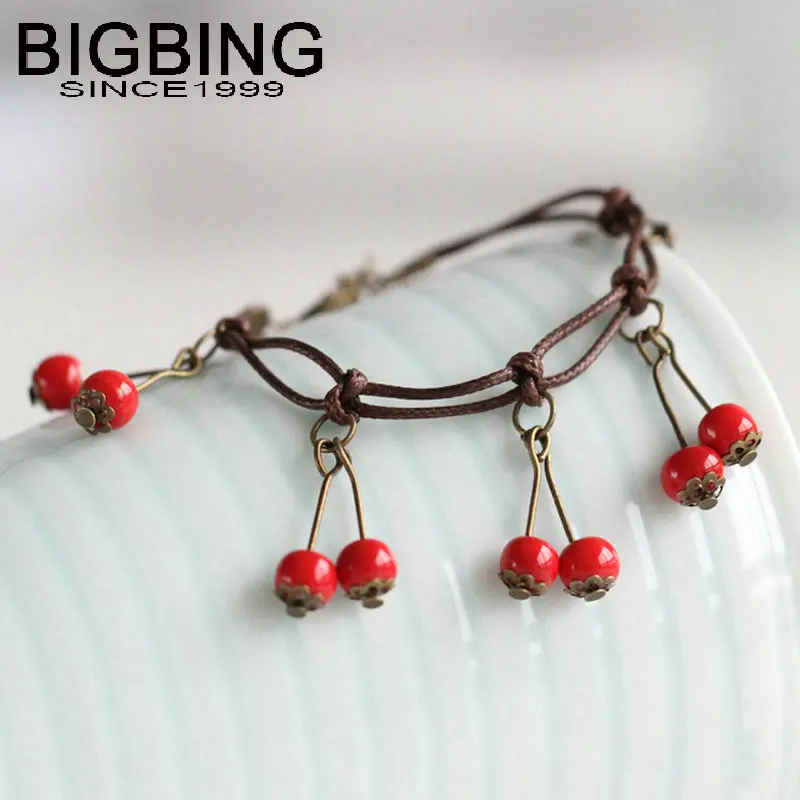 C084 бигбинг ювелирные изделия Модные красные керамические бусины Вишневый
